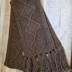 Eddie Bauer Brown Cable Knit Wool Scarf With Fringe
